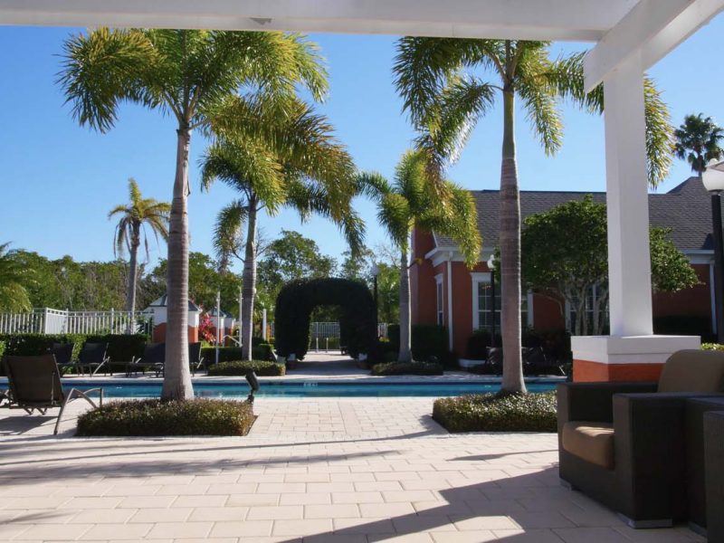 This image shows an aisle from the Outdoor kitchen to the swimming pool area.